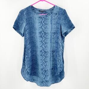 ACROBAT Tunic Top Extra Small 100% Silk Blue Snakeskin Snake High Side Slits S/S